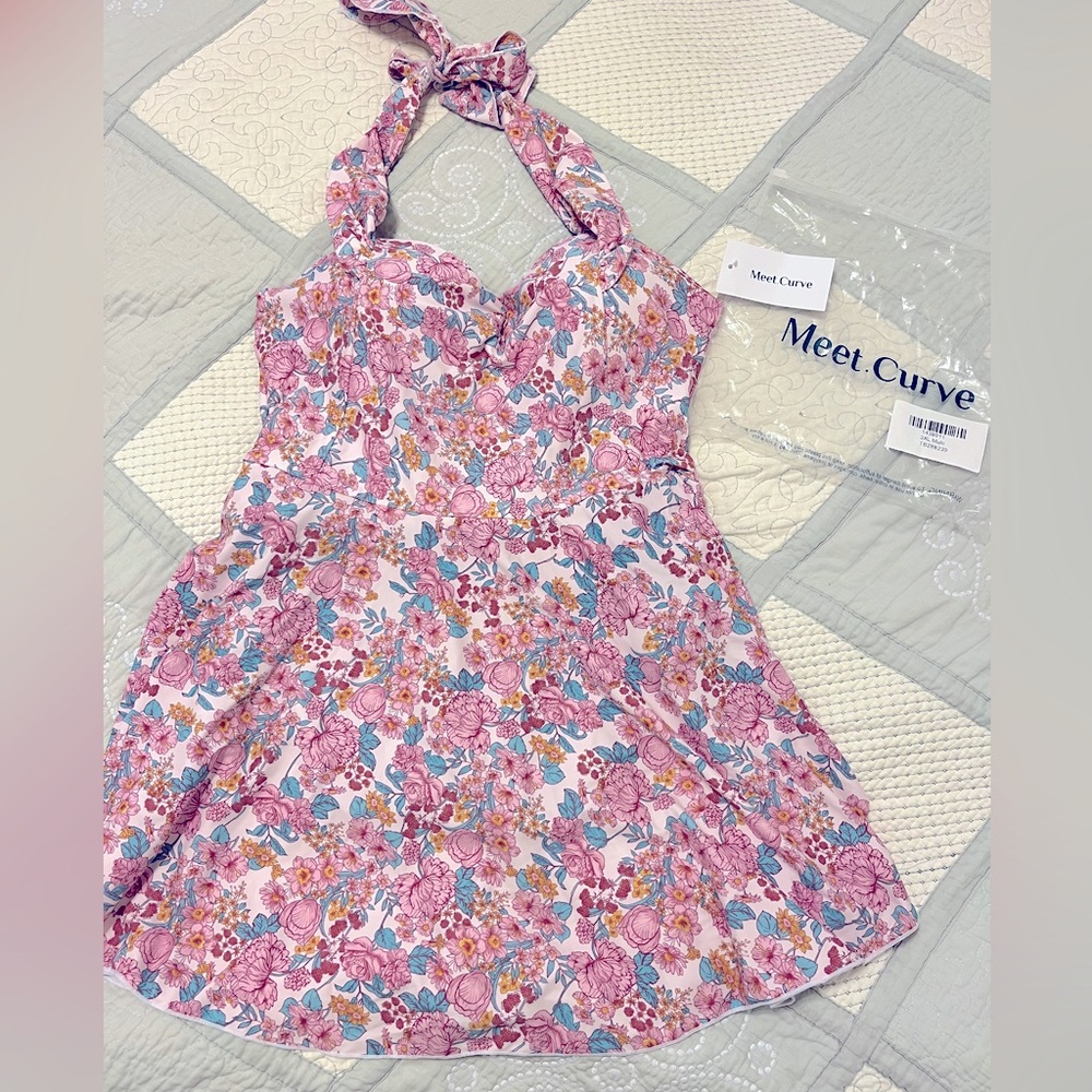 Multi colored Self-tie Halter Straps Swimdress